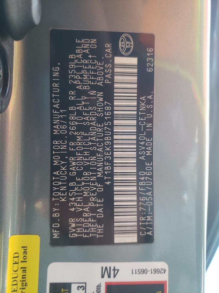 2011 Toyota Camry VIN 4T1BF3EK9BU751687 Copart auction photo, undercarriage / front end damage thumbnail 12