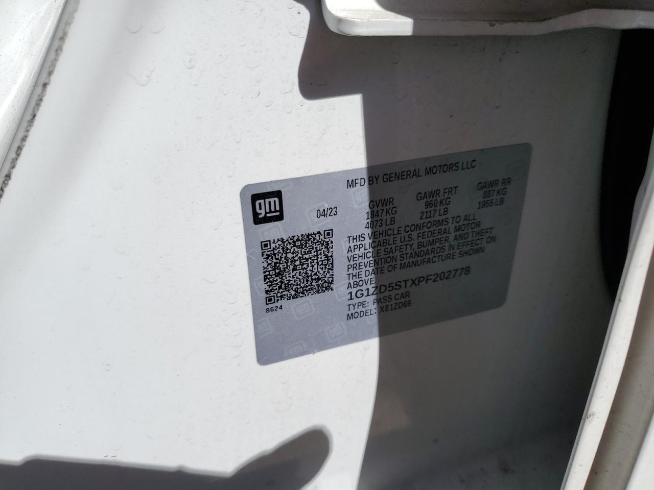 2023 Chevrolet Malibu VIN 1G1ZD5STXPF202778 Copart auction photo, front end damage thumbnail 13