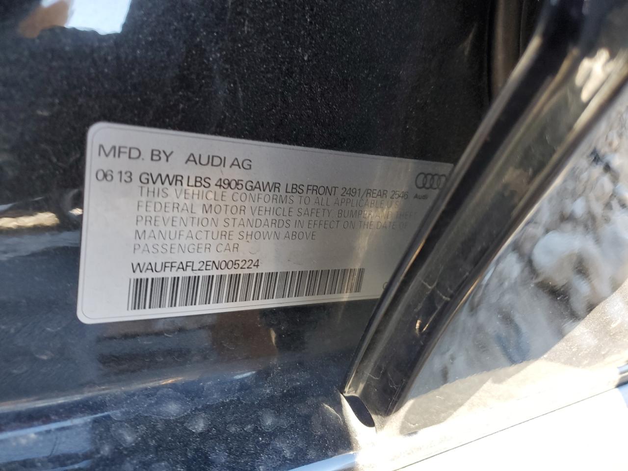 2014 Audi A4 VIN WAUFFAFL2EN005224 Copart auction photo, front end / minor dent/scratches damage thumbnail 15