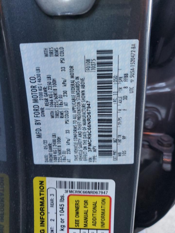 2022 Ford Bronco VIN 3FMCR9C66NRD67947 Copart auction photo, front end damage thumbnail 13