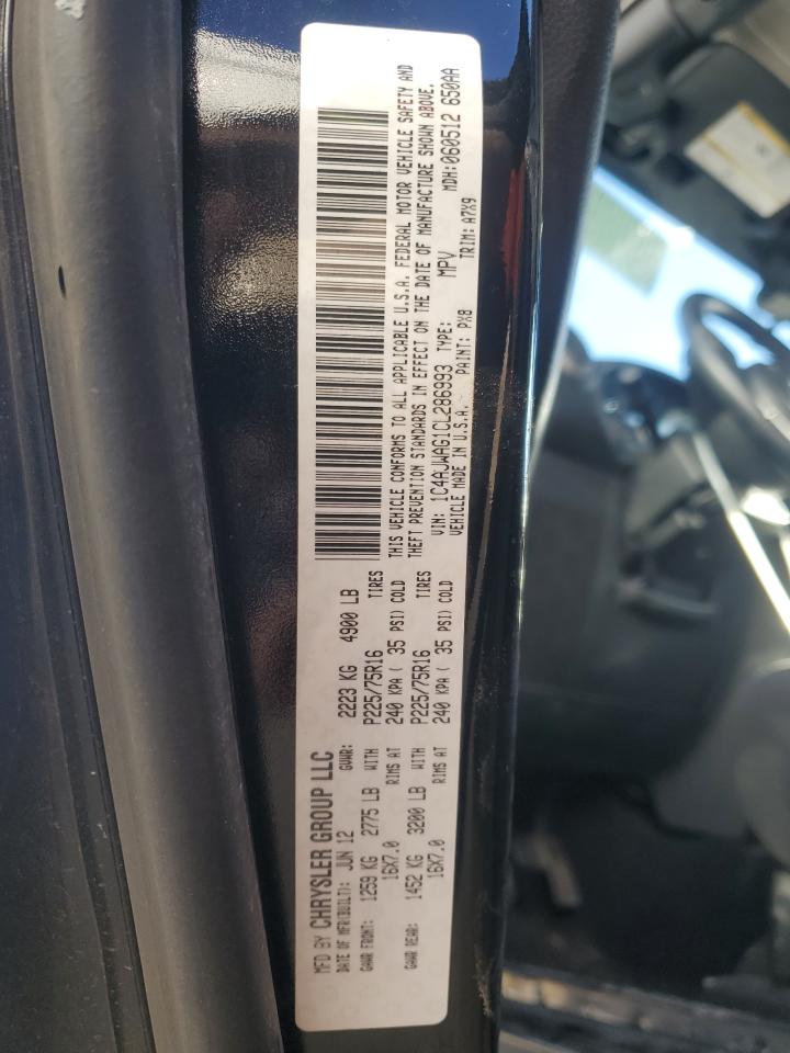 2012 Jeep Wrangler VIN 1C4AJWAG1CL286993 Copart auction photo, rear end damage thumbnail 12