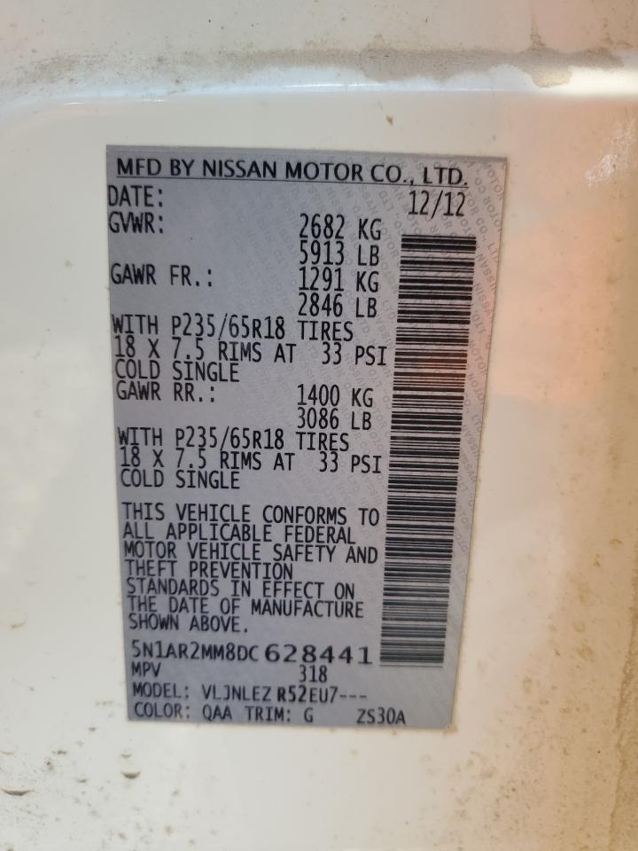 2013 Nissan Pathfinder VIN 5N1AR2MM8DC628441 Copart auction photo, front end / mechanical damage thumbnail 13