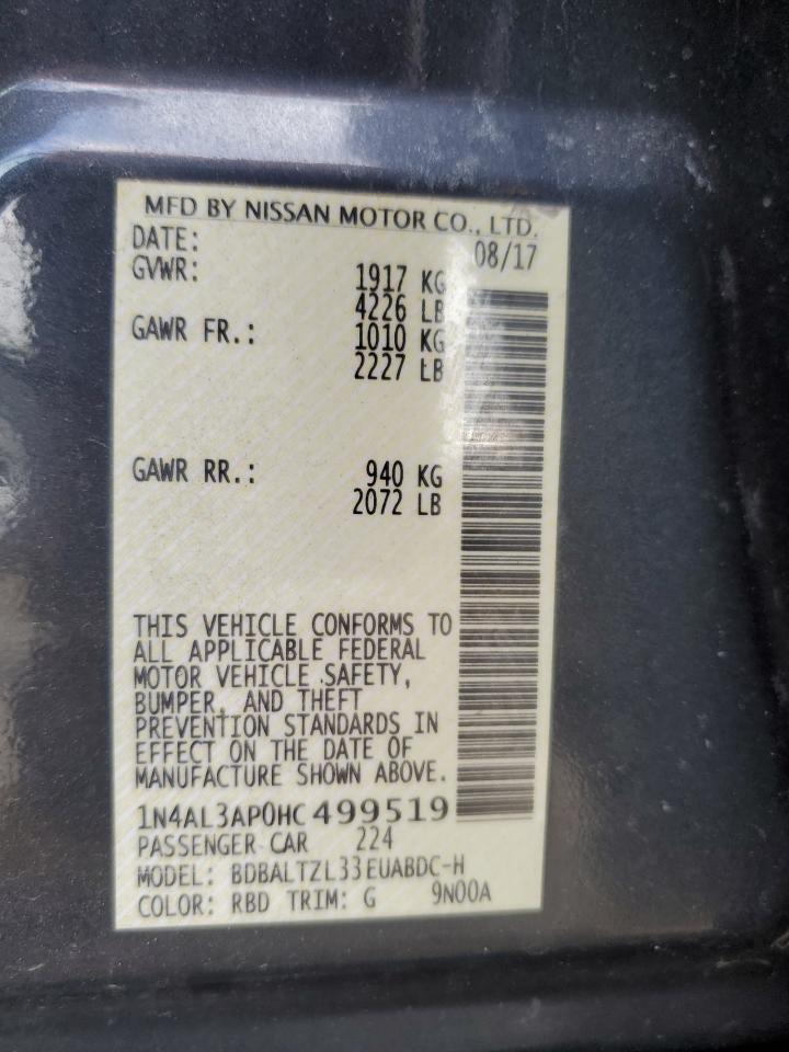 2017 Nissan Altima VIN 1N4AL3AP0HC499519 Copart auction photo, front end / minor dent/scratches damage thumbnail 13
