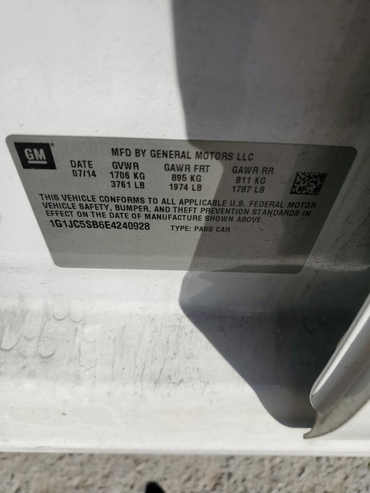 2014 Chevrolet Sonic VIN 1G1JC5SB6E4240928 Copart auction photo, minor dent/scratches damage thumbnail 12