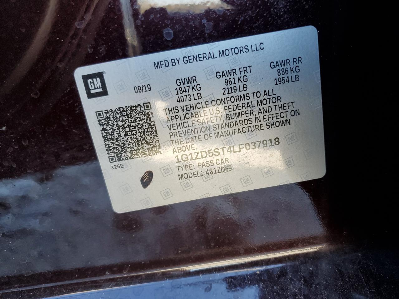 2020 Chevrolet Malibu VIN 1G1ZD5ST4LF037918 Copart auction photo, all over damage thumbnail 12
