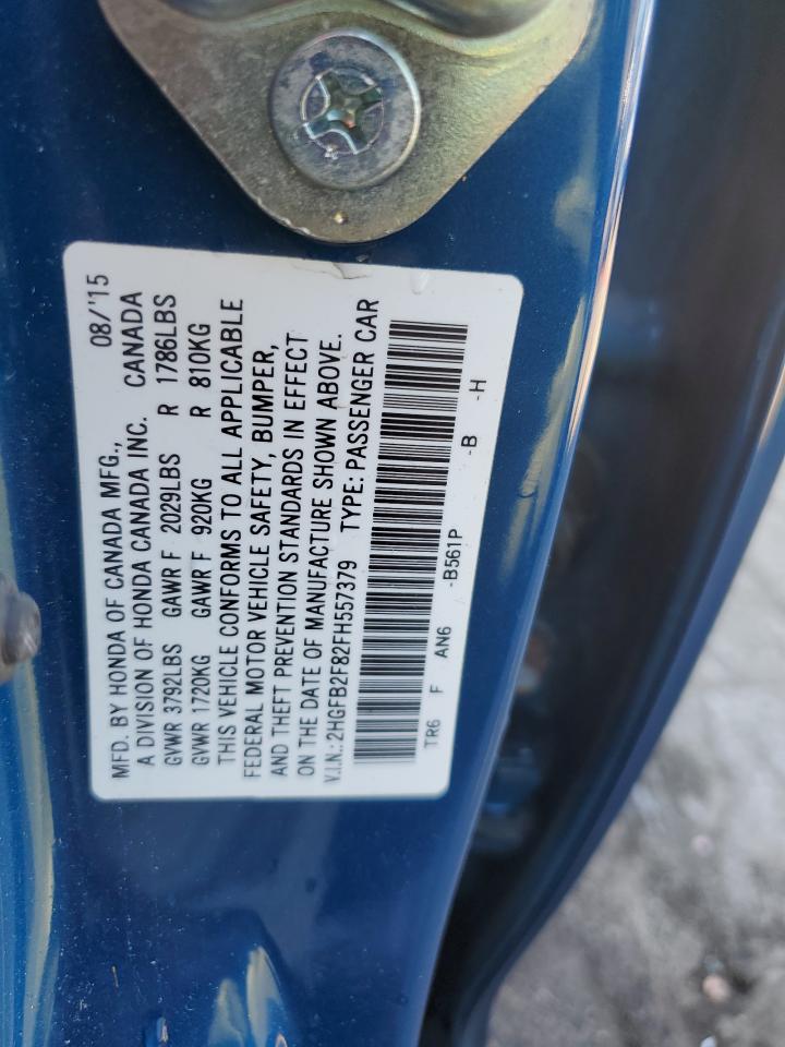 2015 Honda Civic VIN 2HGFB2F82FH557379 Copart auction photo, front end damage thumbnail 13