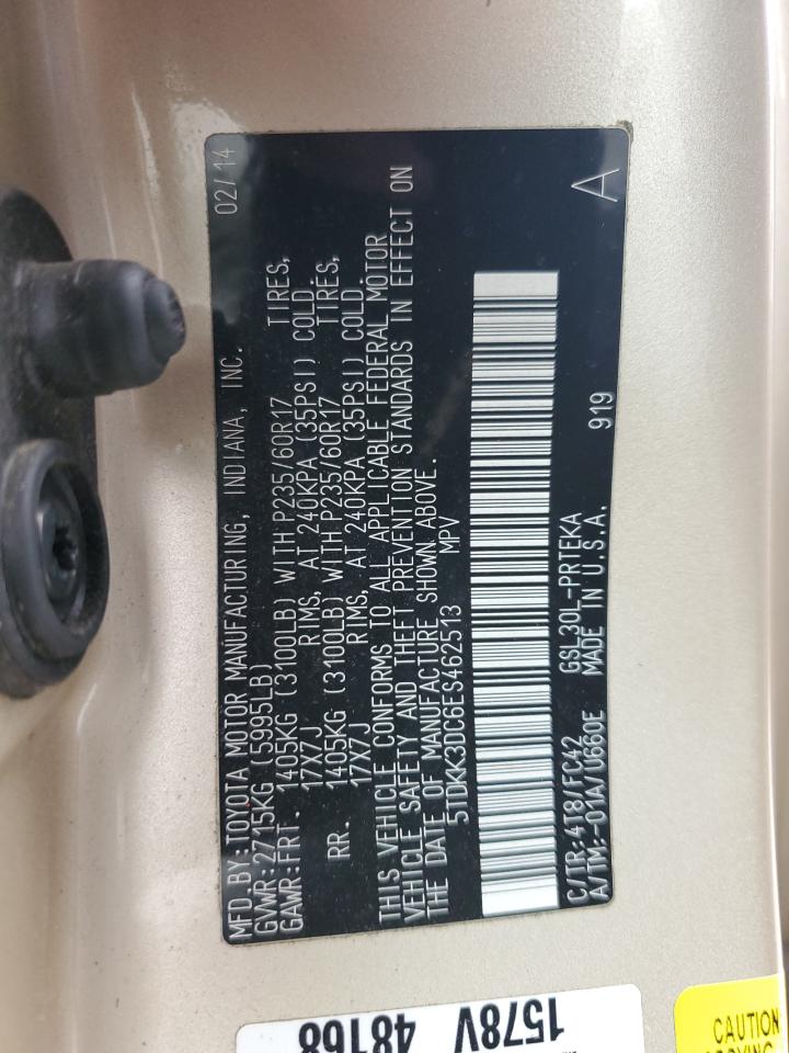 2014 Toyota Sienna VIN 5TDKK3DC6ES462513 Copart auction photo, front end damage thumbnail 12