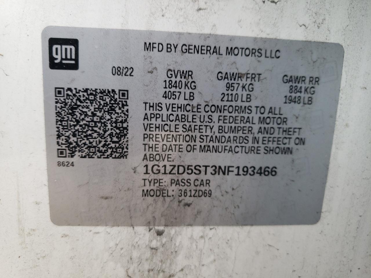 2022 Chevrolet Malibu VIN 1G1ZD5ST3NF193466 Copart auction photo, all over damage thumbnail 12