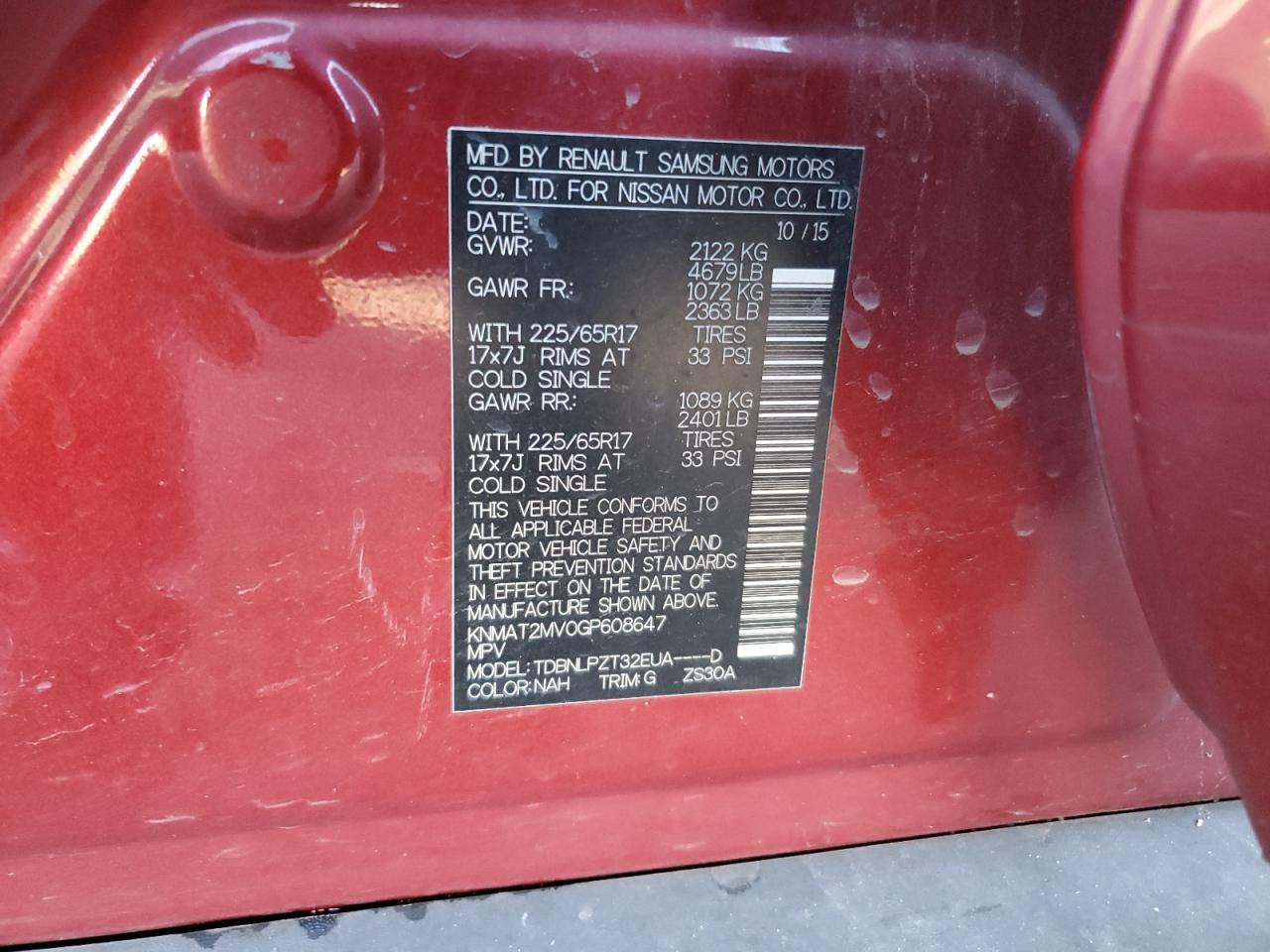 2016 Nissan Rogue VIN KNMAT2MV0GP608647 Copart auction photo, front end damage thumbnail 15