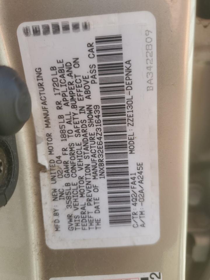 2004 Toyota Corolla VIN 1NXBR32E64Z316439 Copart auction photo, rear end / front end damage thumbnail 14