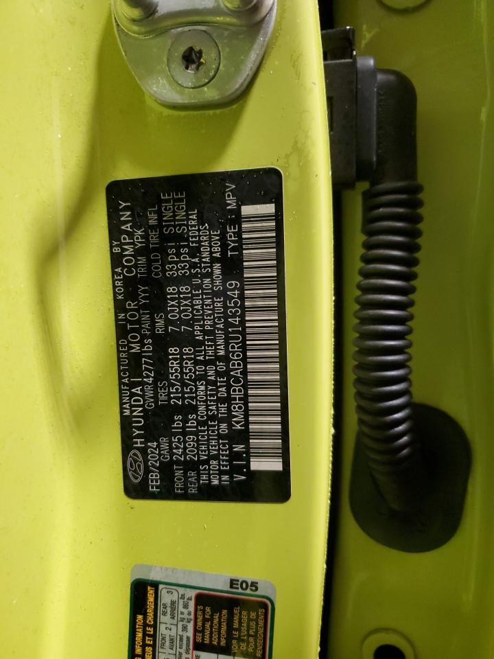 2024 Hyundai Kona VIN KM8HBCAB6RU143549 Copart auction photo, rear end / undercarriage damage thumbnail 12
