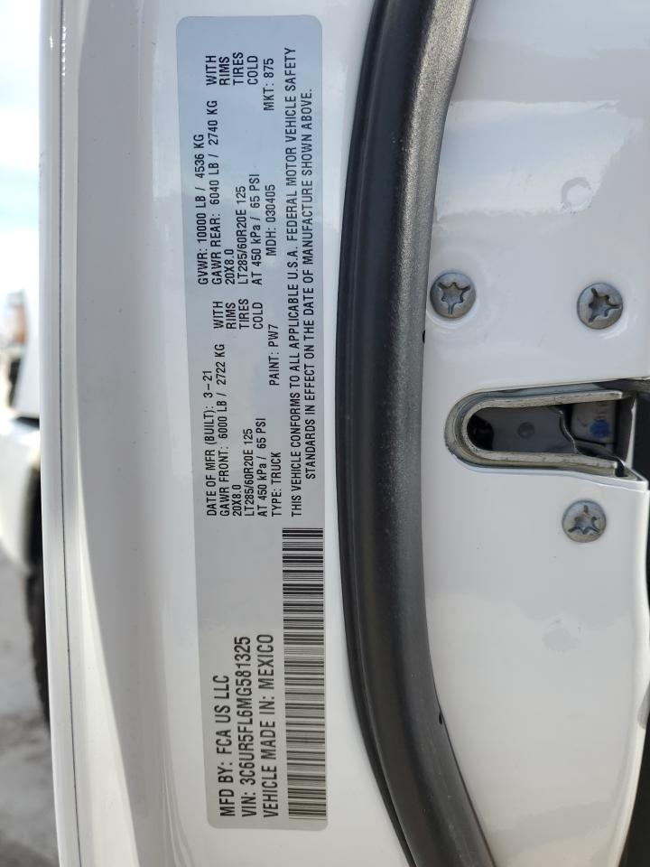 2021 RAM 2500 VIN 3C6UR5FL6MG581325 Copart auction photo, front end damage thumbnail 15