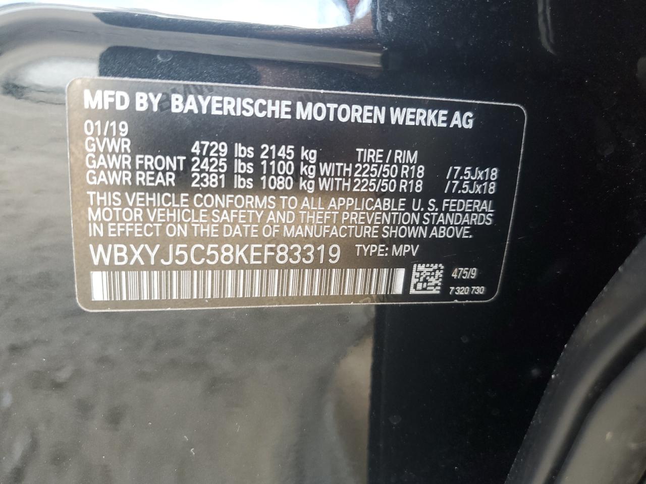 2019 BMW X2 VIN WBXYJ5C58KEF83319 Copart auction photo, front end damage thumbnail 14