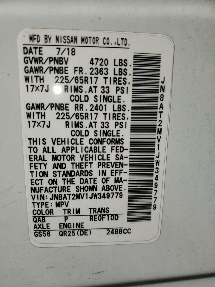 2018 Nissan Rogue VIN JN8AT2MV1JW349779 Copart auction photo, front end damage thumbnail 13