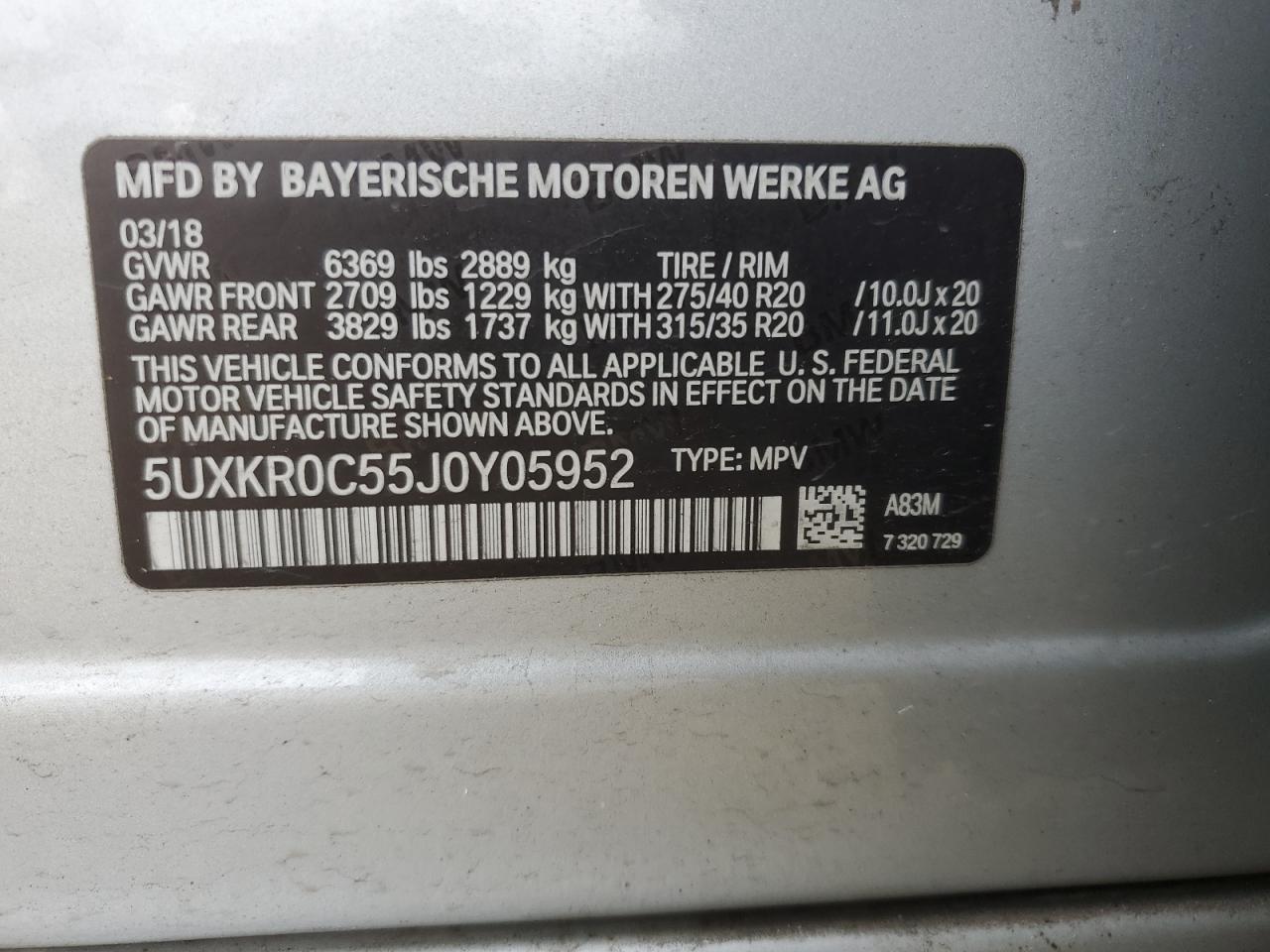 2018 BMW X5 VIN 5UXKR0C55J0Y05952 Copart auction photo, front end damage thumbnail 13