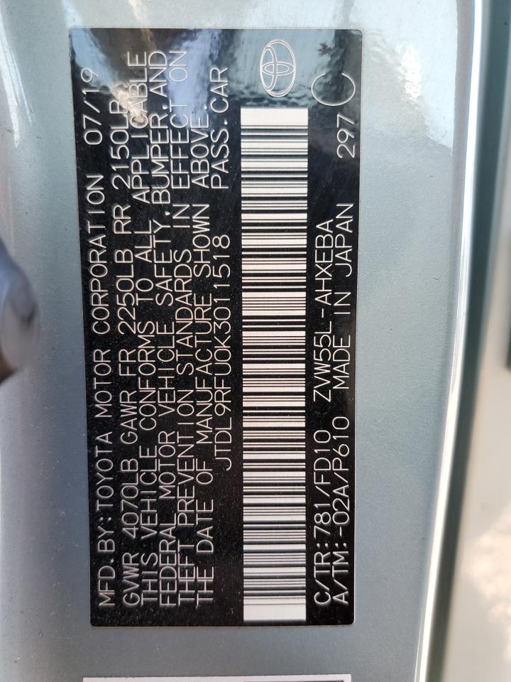 2019 Toyota Prius VIN JTDL9RFU0K3011518 Copart auction photo, front end damage thumbnail 13