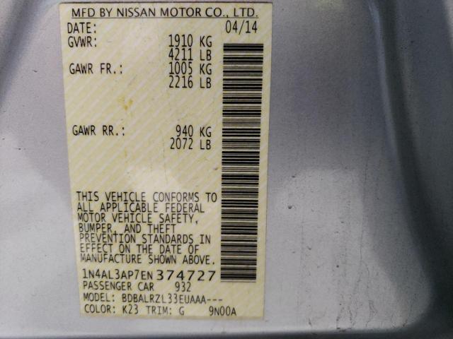 2014 Nissan Altima VIN 1N4AL3AP7EN374727 Copart auction photo, front end damage thumbnail 12