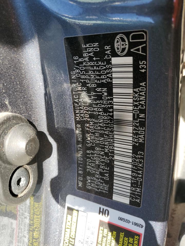 2016 Toyota Corolla VIN 2T1BURHE5GC744131 Copart auction photo, all over damage thumbnail 13