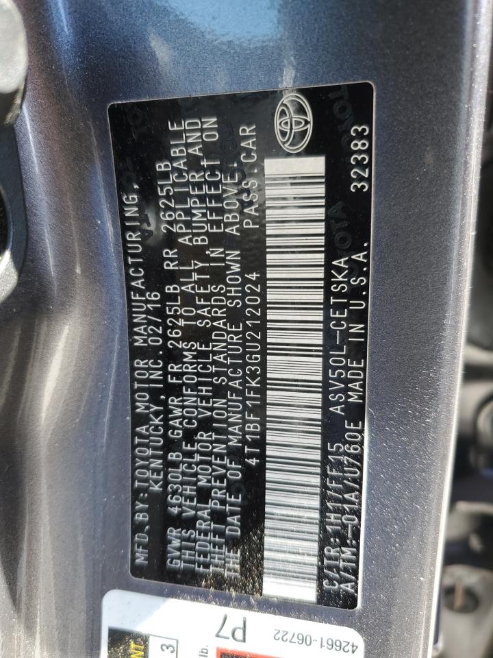 2016 Toyota Camry VIN 4T1BF1FK3GU212024 Copart auction photo, rear end damage thumbnail 15