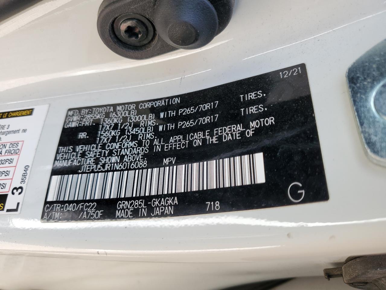 2022 Toyota 4Runner VIN JTEPU5JR1N6016088 Copart auction photo, rollover / mechanical damage thumbnail 15