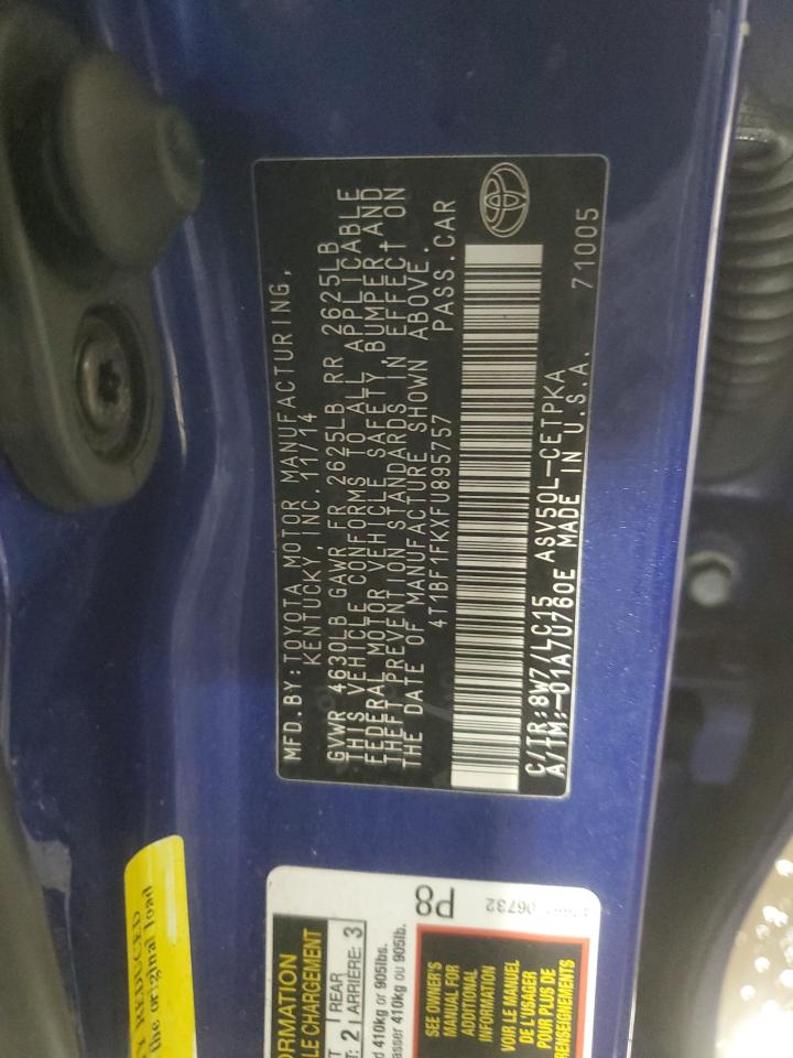 2015 Toyota Camry VIN 4T1BF1FKXFU895757 Copart auction photo, front end / undercarriage damage thumbnail 14