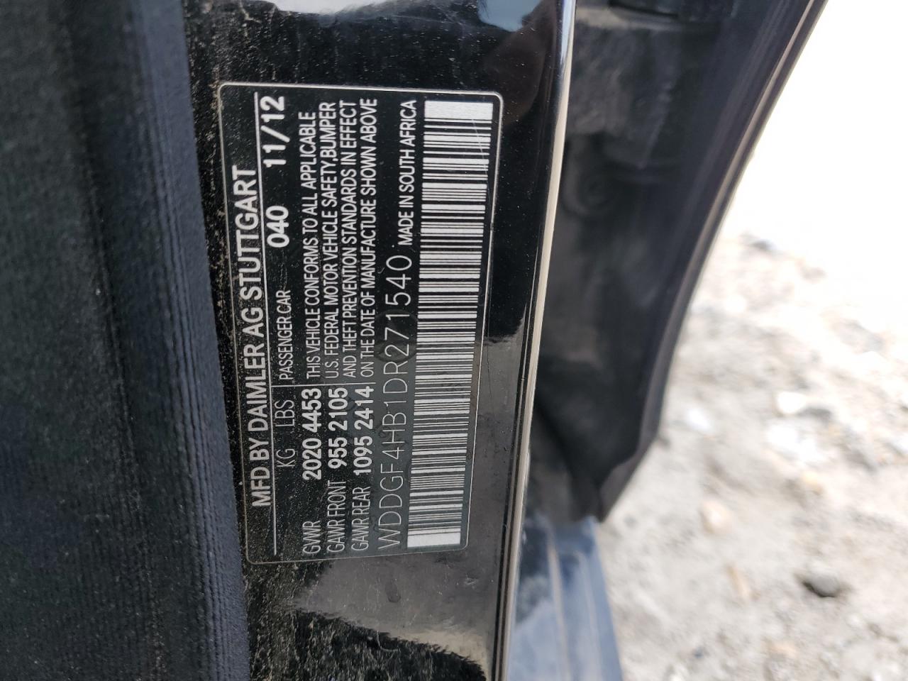 2013 Mercedes-Benz C-klasse VIN WDDGF4HB1DR271540 Copart auction photo, side damage thumbnail 12