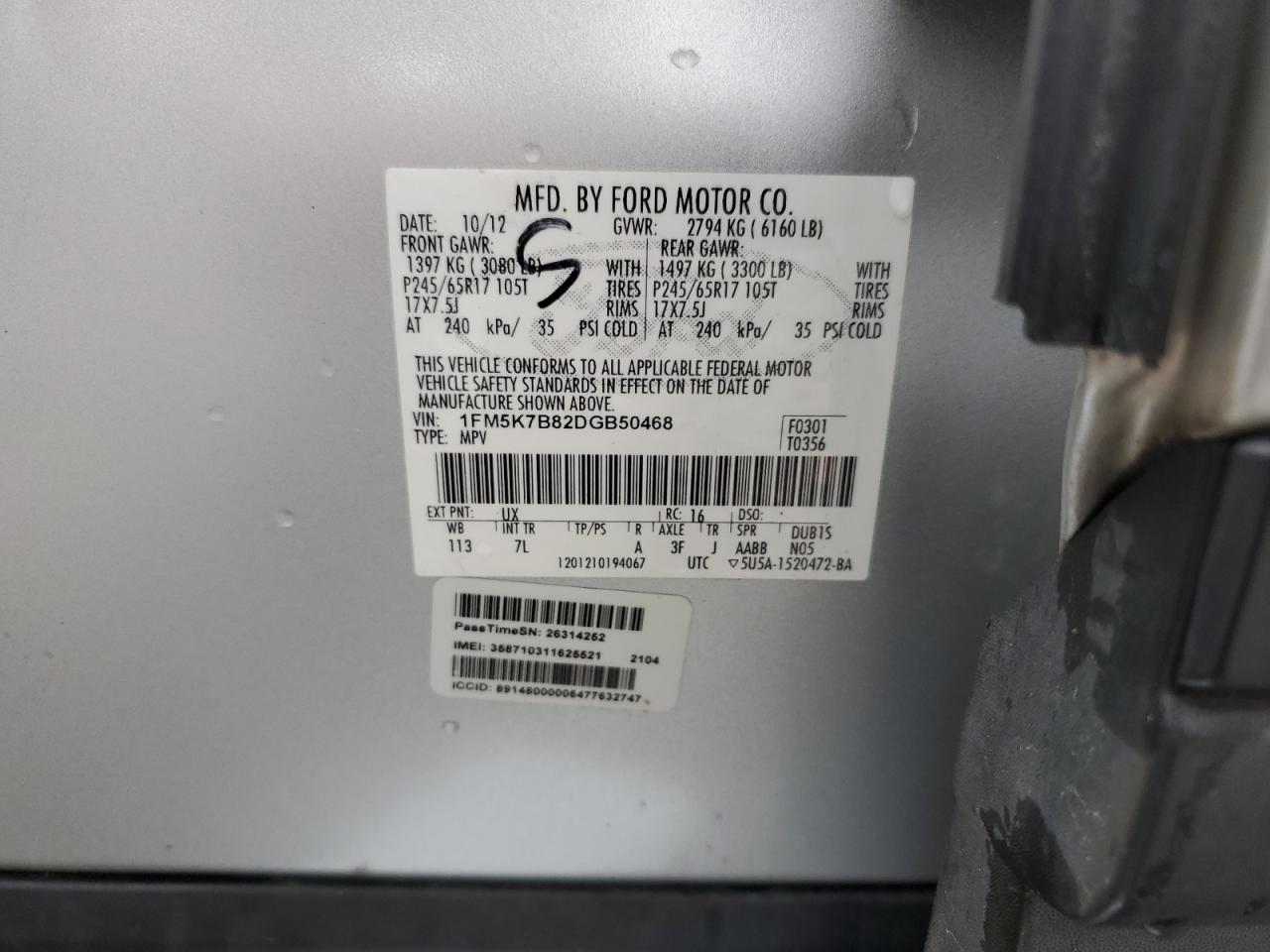 2013 Ford Explorer VIN 1FM5K7B82DGB50468 Copart auction photo, front end damage thumbnail 14