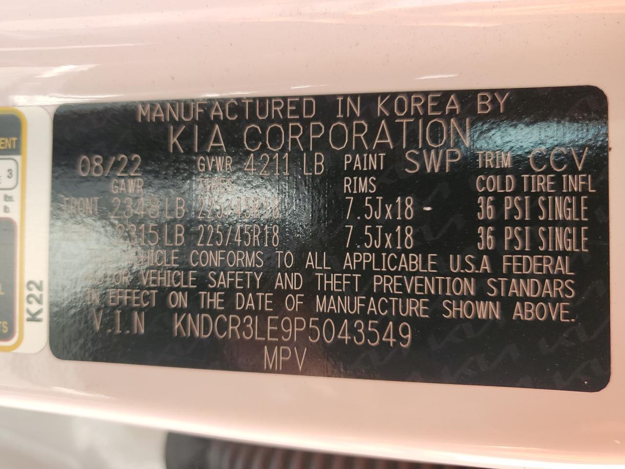 2023 KIA Niro VIN KNDCR3LE9P5043549 Copart auction photo, front end damage thumbnail 16