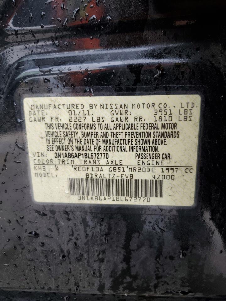2011 Nissan Sentra VIN 3N1AB6AP1BL672770 Copart auction photo, side / front end damage thumbnail 12