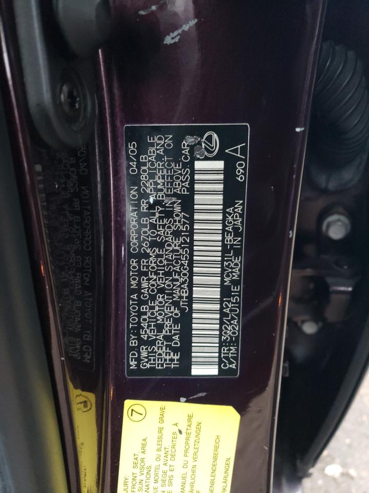 2005 Lexus ES VIN JTHBA30G455121577 Copart auction photo, mechanical / minor dent/scratches damage thumbnail 12