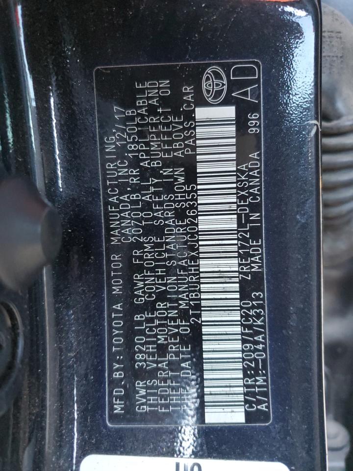 2018 Toyota Corolla VIN 2T1BURHEXJC026355 Copart auction photo, front end damage thumbnail 13