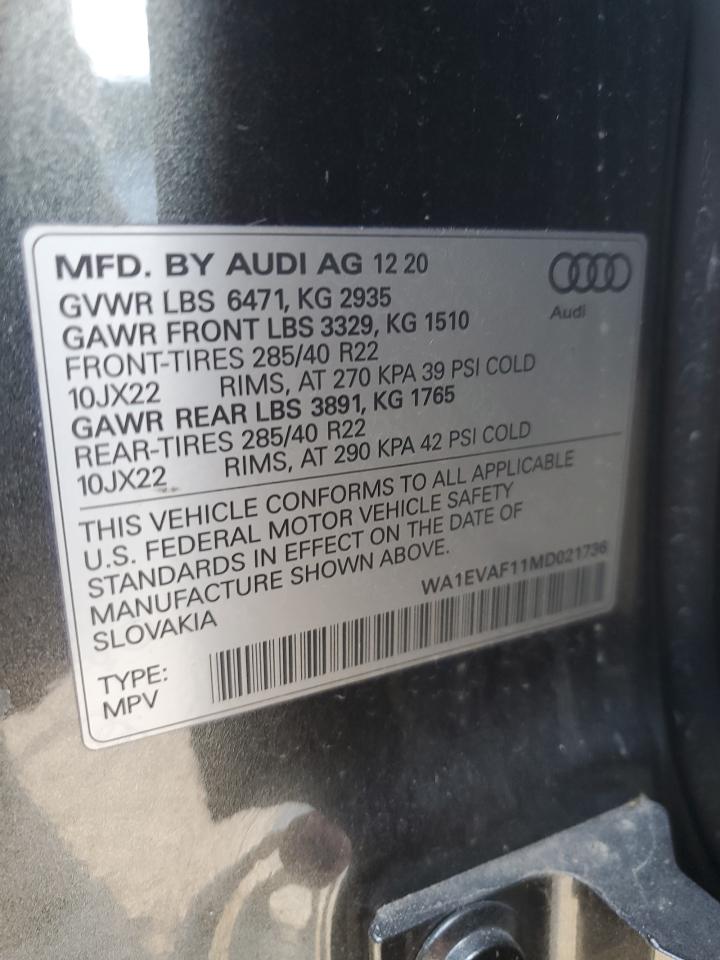2021 Audi Q8 VIN WA1EVAF11MD021736 Copart auction photo, side damage thumbnail 13