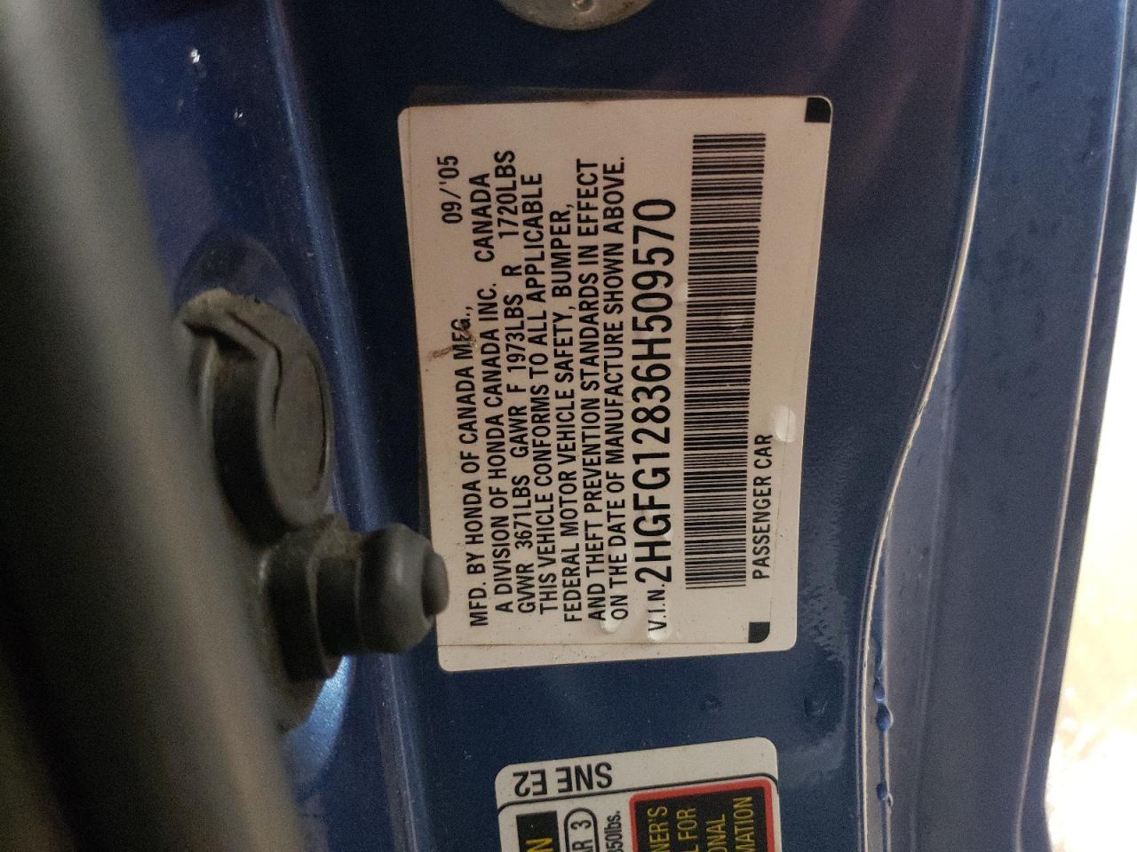 2006 Honda Civic VIN 2HGFG12836H509570 Copart auction photo, front end damage thumbnail 13