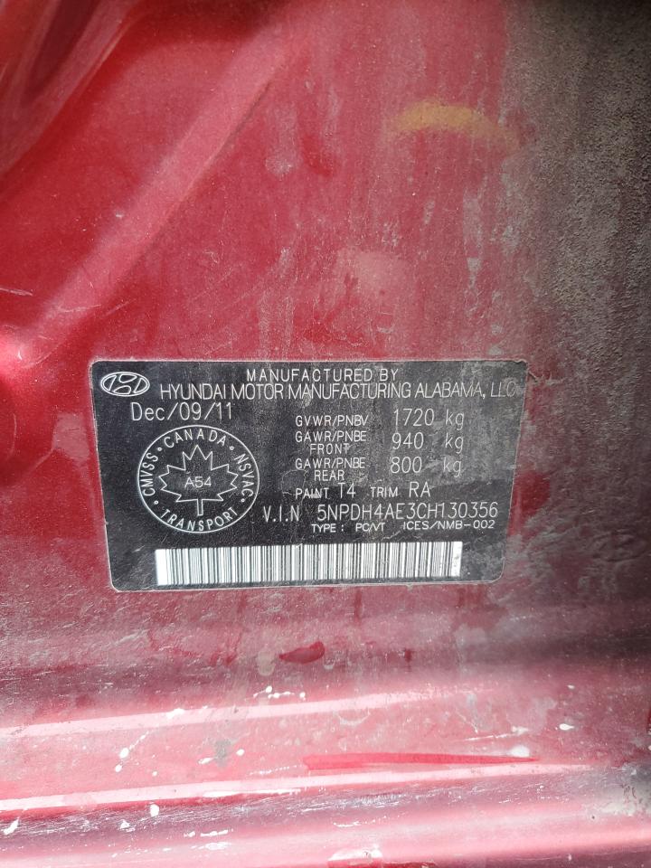 2012 Hyundai Elantra VIN 5NPDH4AE3CH130356 Copart auction photo, side / front end damage thumbnail 12