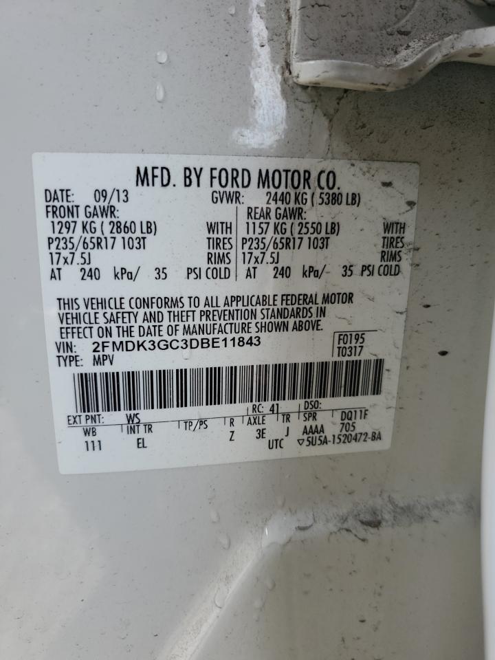 2013 Ford Edge VIN 2FMDK3GC3DBE11843 Copart auction photo, rear end / front end damage thumbnail 15
