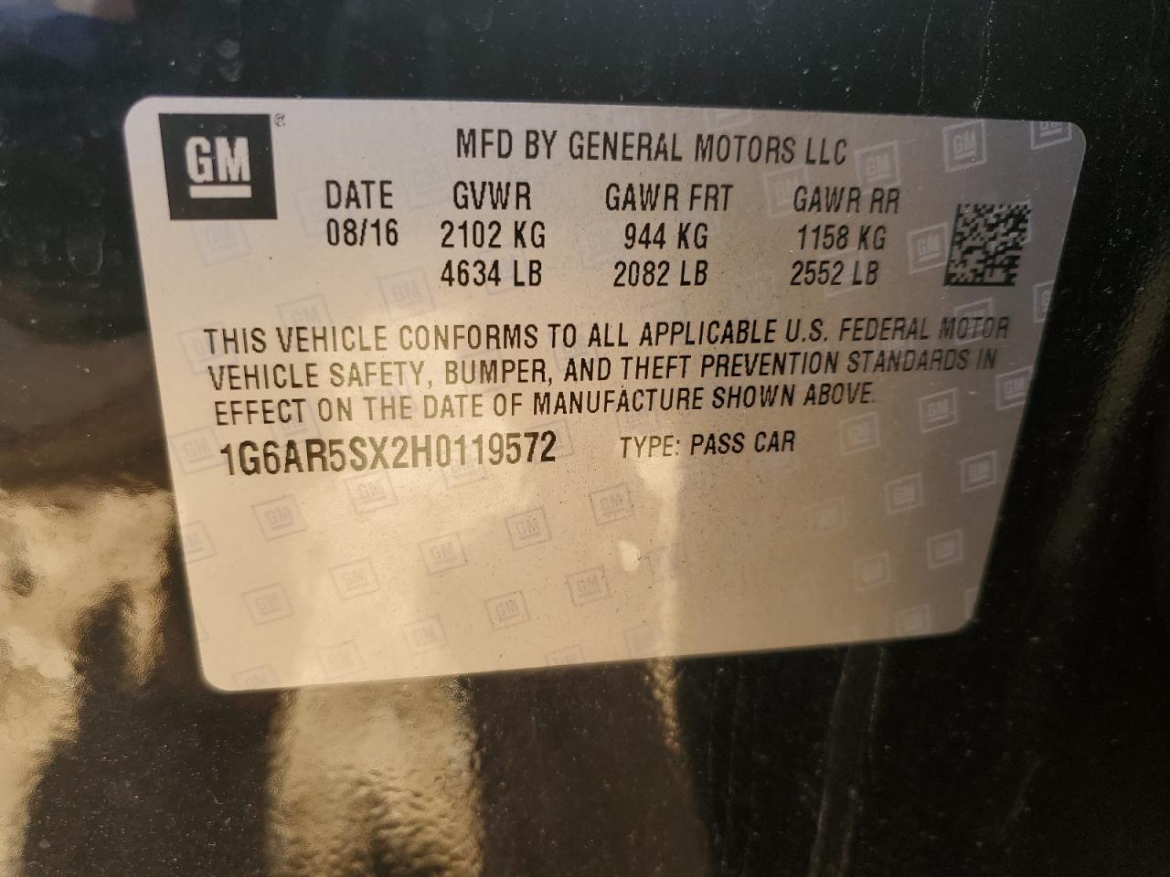 2017 Cadillac CTS VIN 1G6AR5SX2H0119572 Copart auction photo, front end damage thumbnail 14