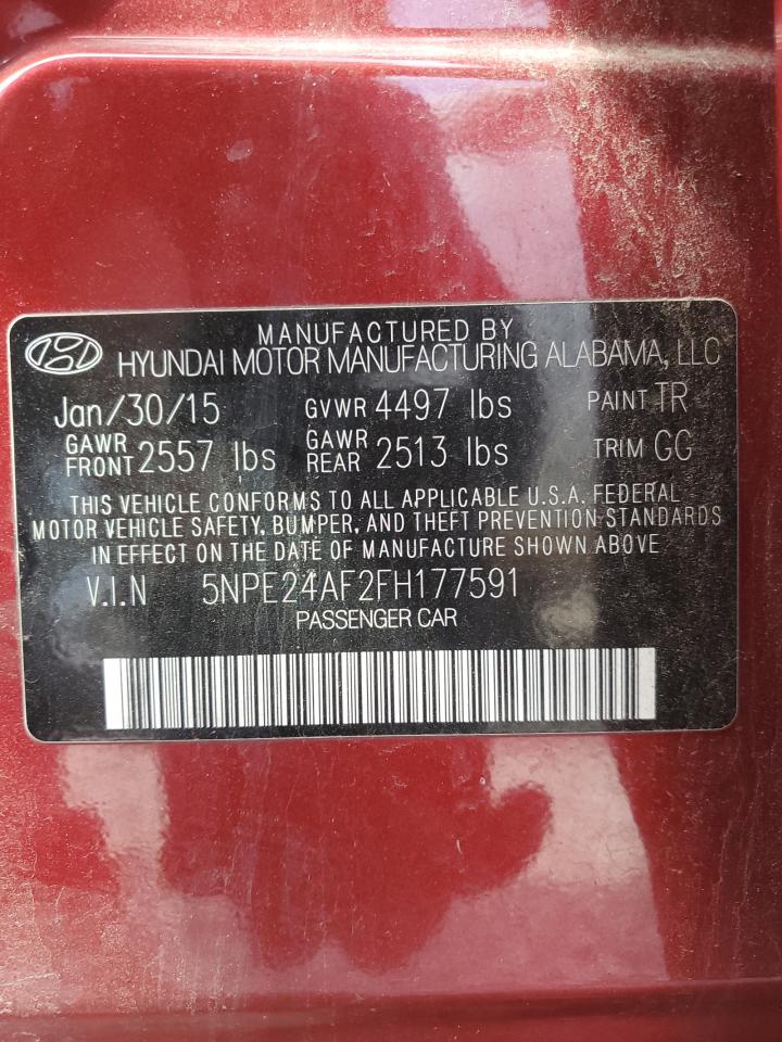 2015 Hyundai Sonata VIN 5NPE24AF2FH177591 Copart auction photo, front end damage thumbnail 13