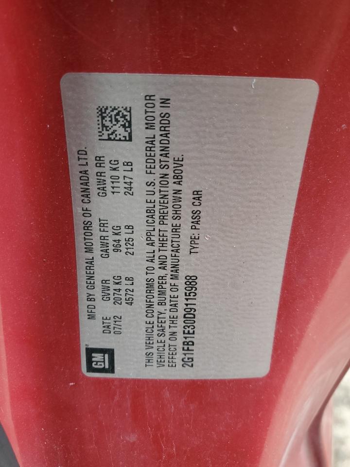 2013 Chevrolet Camaro VIN 2G1FB1E30D9115988 Copart auction photo, front end / rear end damage thumbnail 12