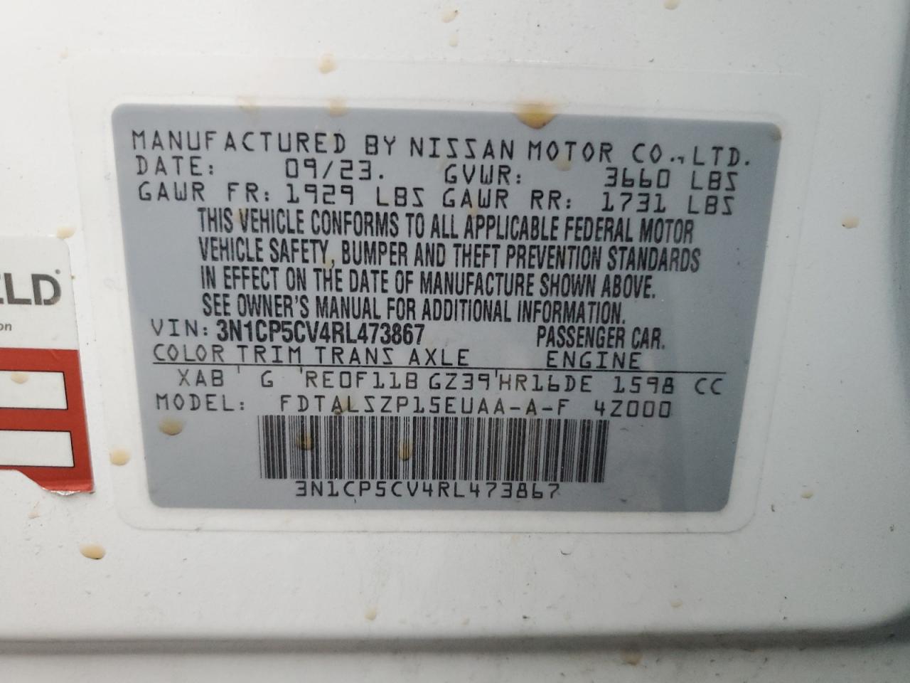 2024 Nissan Kicks VIN 3N1CP5CV4RL473867 Copart auction photo, front end / rear end damage thumbnail 13