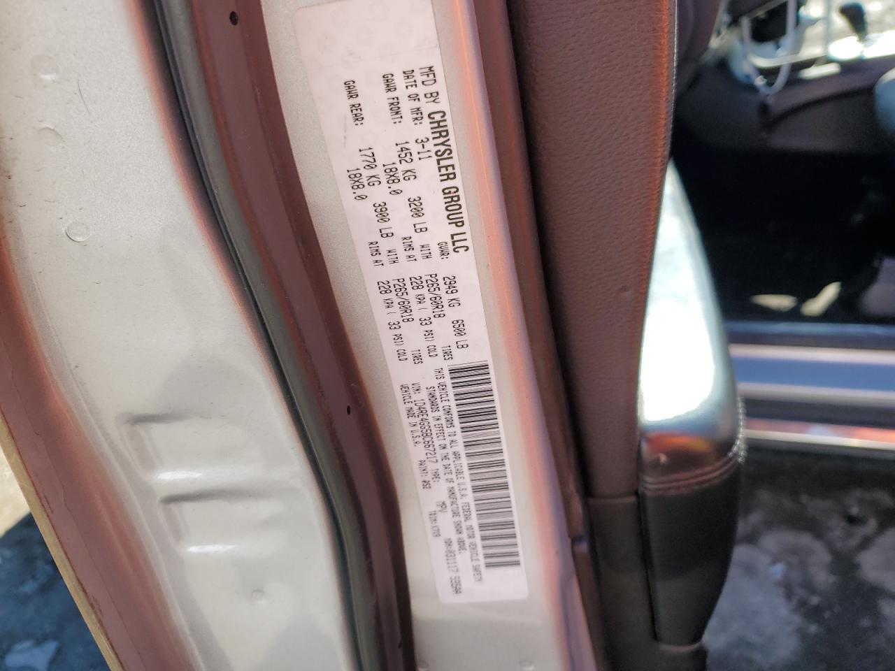 2011 Dodge Durango VIN 1D4RE4GG5BC667217 Copart auction photo, side / rear end damage thumbnail 13