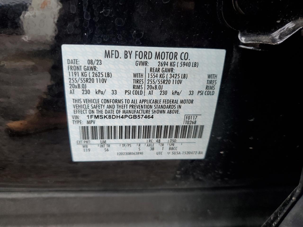 2023 Ford Explorer VIN 1FMSK8DH4PGB57464 Copart auction photo, front end damage thumbnail 15