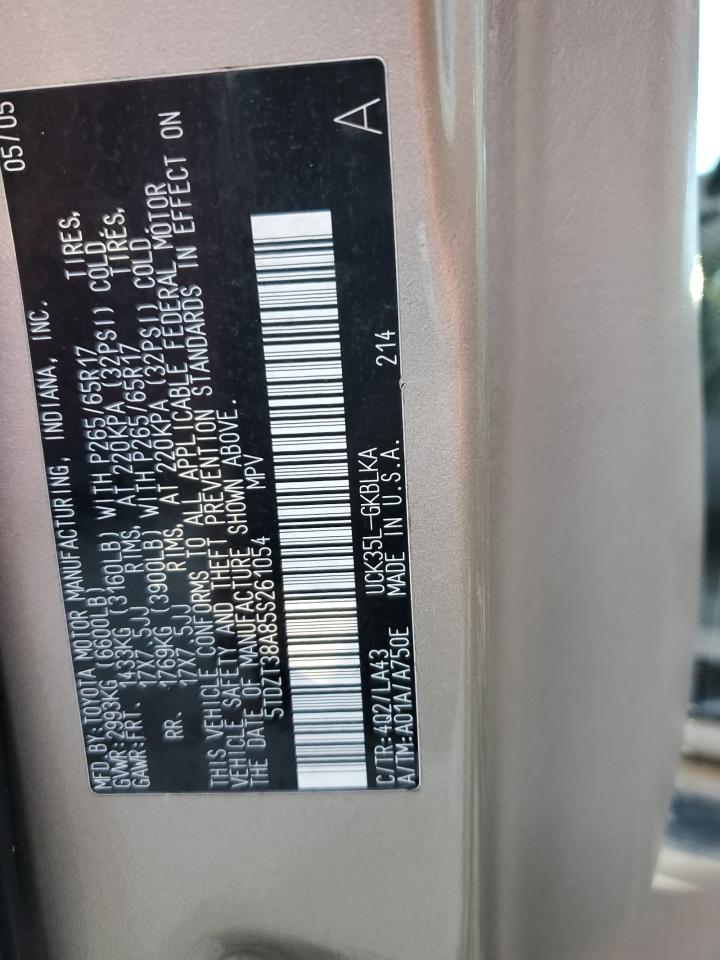 2005 Toyota Sequoia VIN 5TDZT38A85S261054 Copart auction photo, front end damage thumbnail 14
