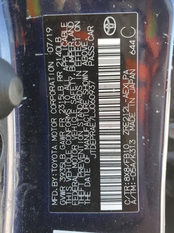 2020 Toyota Corolla VIN JTDEPRAE7LJ060937 Copart auction photo, rear end / minor dent/scratches damage thumbnail 13
