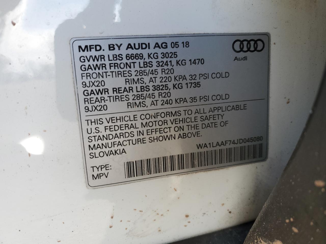 2018 Audi Q7 VIN WA1LAAF74JD045080 Copart auction photo, front end / minor dent/scratches damage thumbnail 13