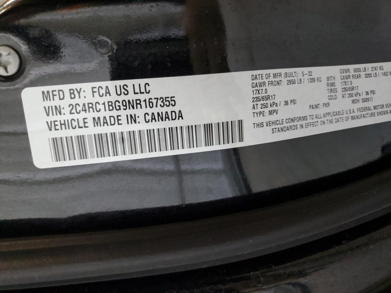 2022 Chrysler Pacifica VIN 2C4RC1BG9NR167355 Copart auction photo, front end / minor dent/scratches damage thumbnail 14
