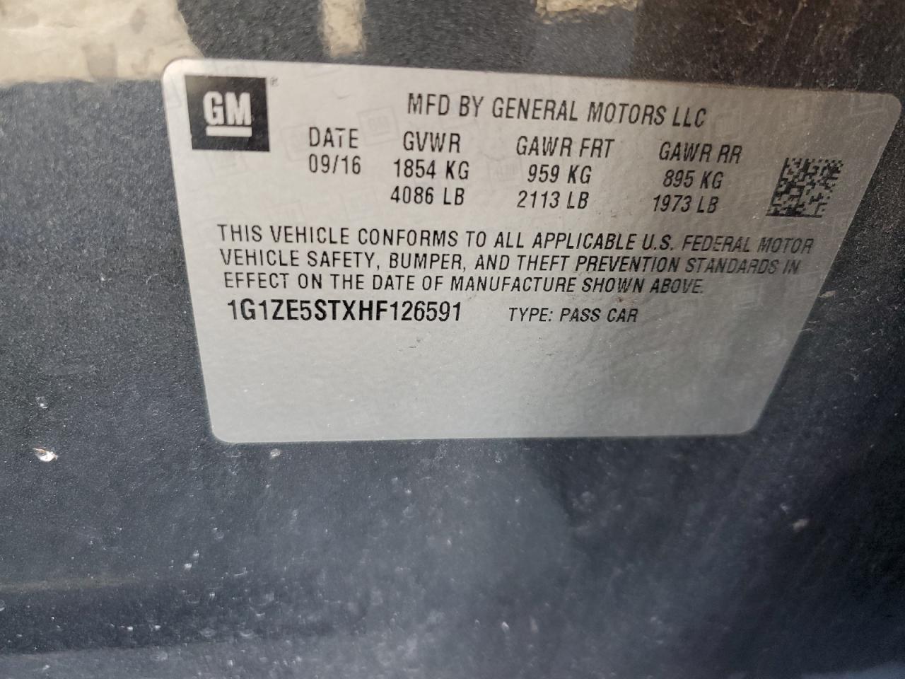 2017 Chevrolet Malibu VIN 1G1ZE5STXHF126591 Copart auction photo, side / minor dent/scratches damage thumbnail 12