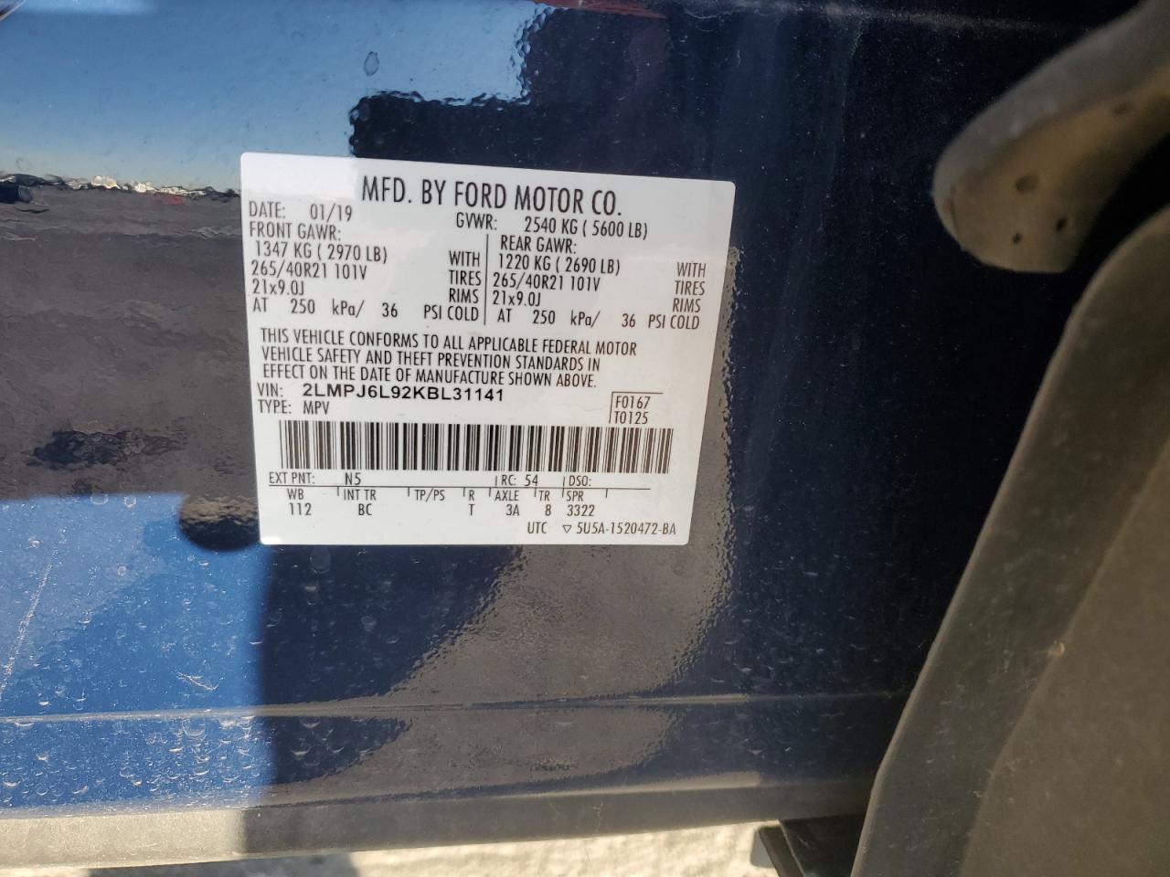 2019 Lincoln Nautilus VIN 2LMPJ6L92KBL31141 Copart auction photo, side damage thumbnail 13