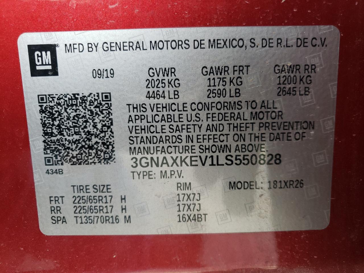 2020 Chevrolet Equinox VIN 3GNAXKEV1LS550828 Copart auction photo, front end damage thumbnail 13