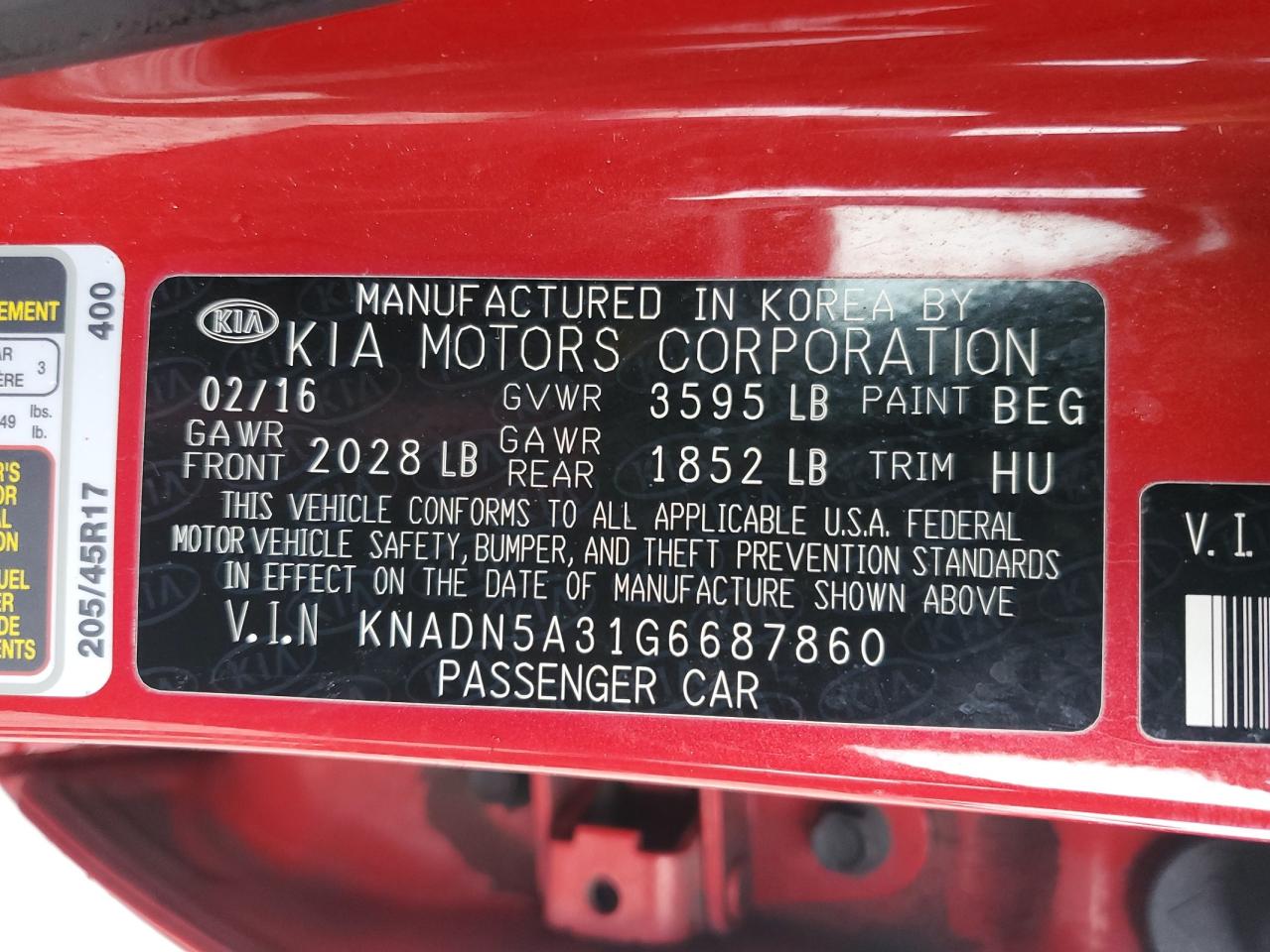 2016 KIA Rio VIN KNADN5A31G6687860 Copart auction photo, front end damage thumbnail 12