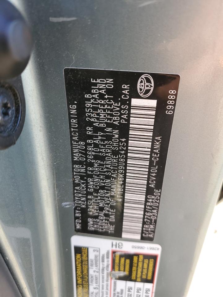 2009 Toyota Camry VIN 4T1BE46K99U854254 Copart auction photo, rear end / minor dent/scratches damage thumbnail 14